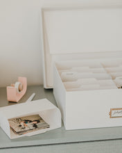 Load image into Gallery viewer, Simply Spaced archival photo and card organizer box in white.