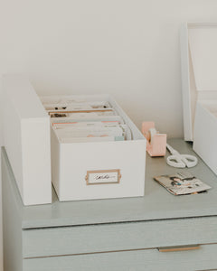 Simply Spaced archival card organizer box in white.