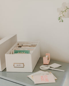 Simply Spaced archival card organizer box in white.