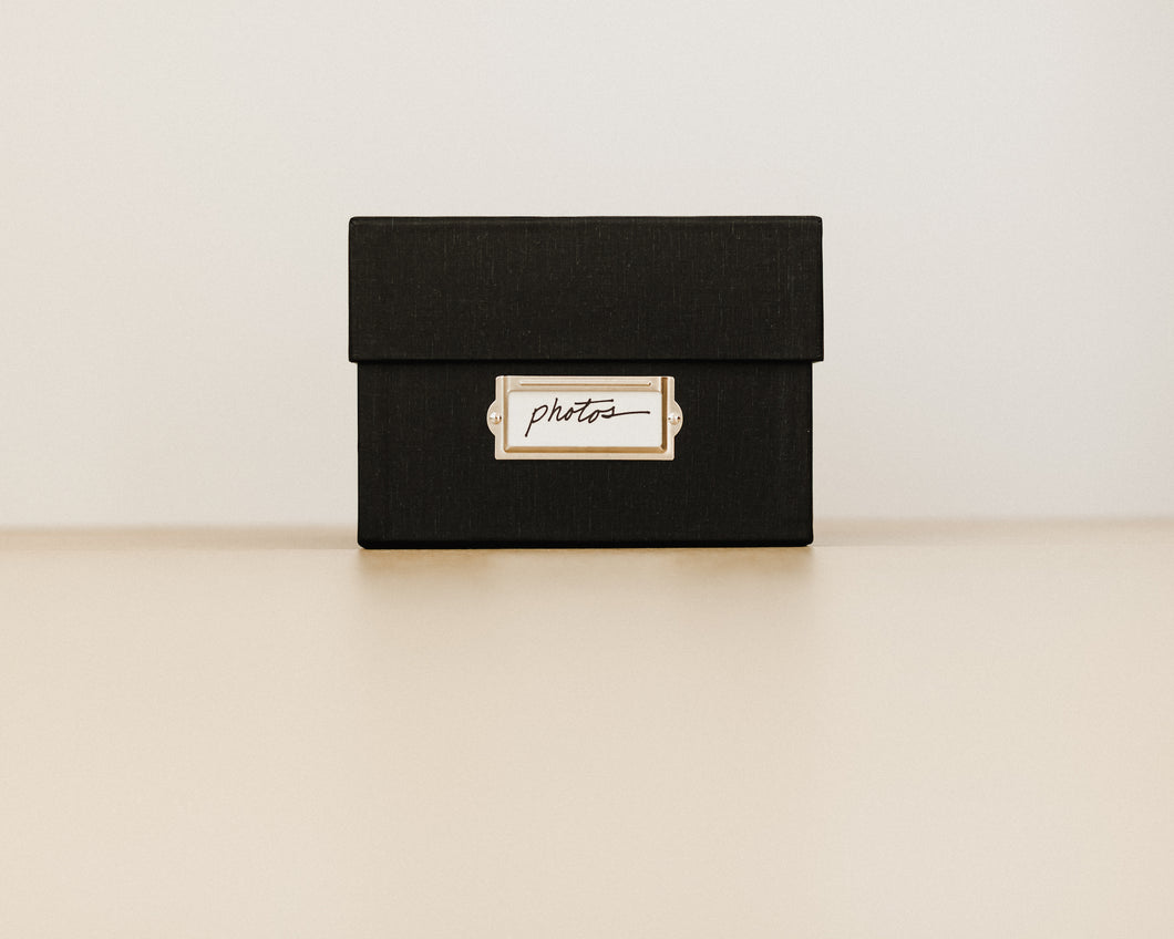 Simply Spaced archival photo and card organizer box in black.